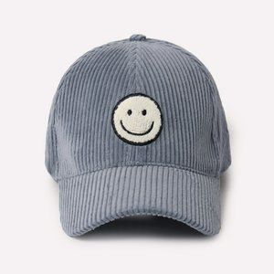 Smile Chenille Patch Corduroy Blue Baseball Hat